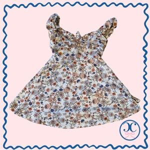 White Floral Flutter Dress Puff Sleeve